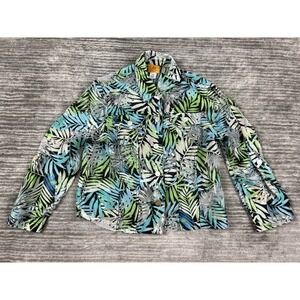 Ruby Rd Top Womens 14P Multicolor Button Up Linen Blend‎ Semi Sheer Long Sleeve